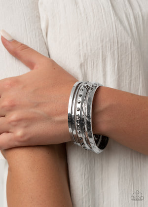 Revved Up Rhinestones - Silver Bangles